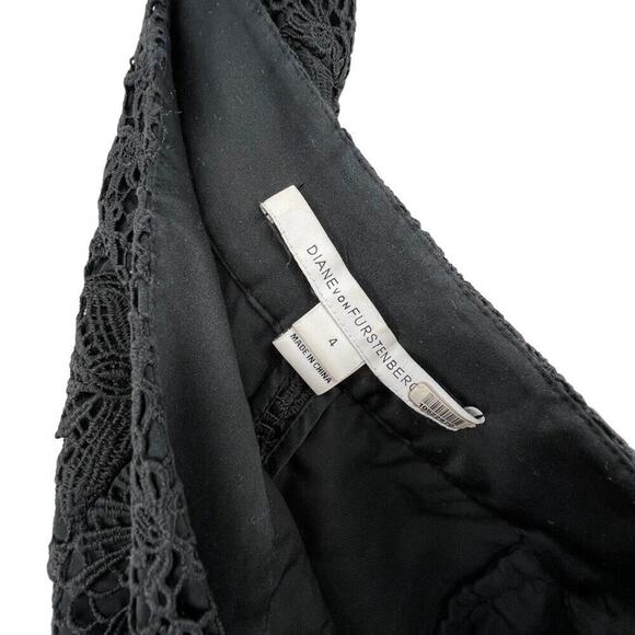 Diane Von Furstenberg Pants Size 4 Holly Full Lace Culotte Pockets Black Cropped - Picture 4 of 4